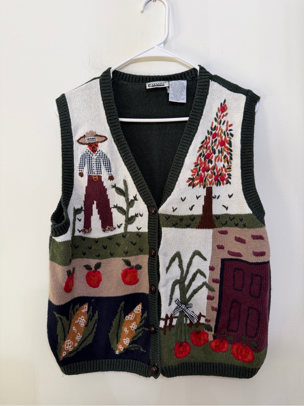 Vtg Capacity Halloween Fall Autumn Knit Sweater Vest Button Up Cotton Women’s XL